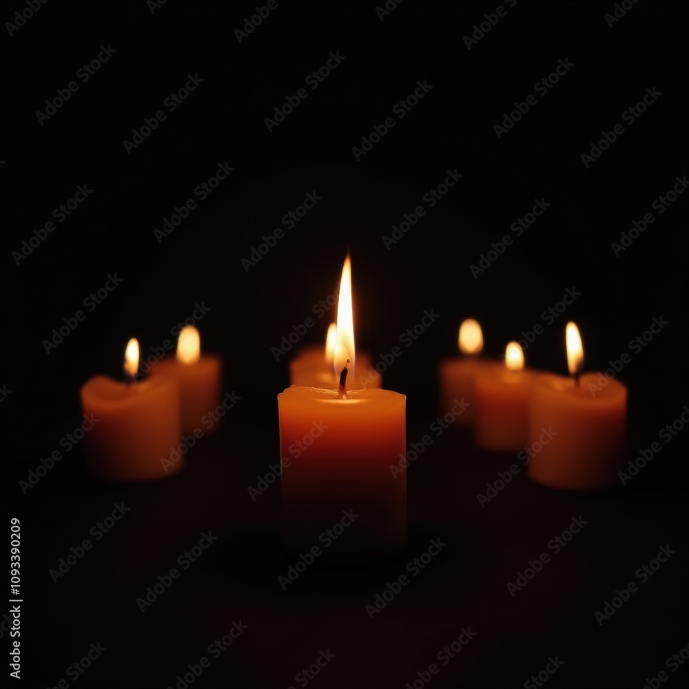 Warm Candlelight Glow with Multiple Scented Candles in Dark Room Warm Candlelight Glow with Multiple Scented Candles in Dark Room