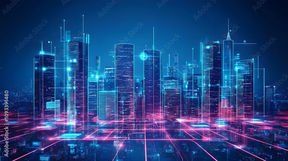 neon lights in shape of technology city neon lights in shape of technology city