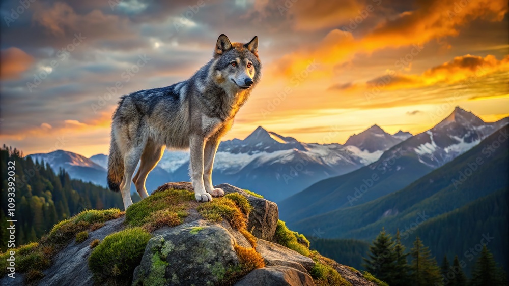 The ancient wildness of the wolf shines on the rocky height. The ancient wildness of the wolf shines on the rocky height.