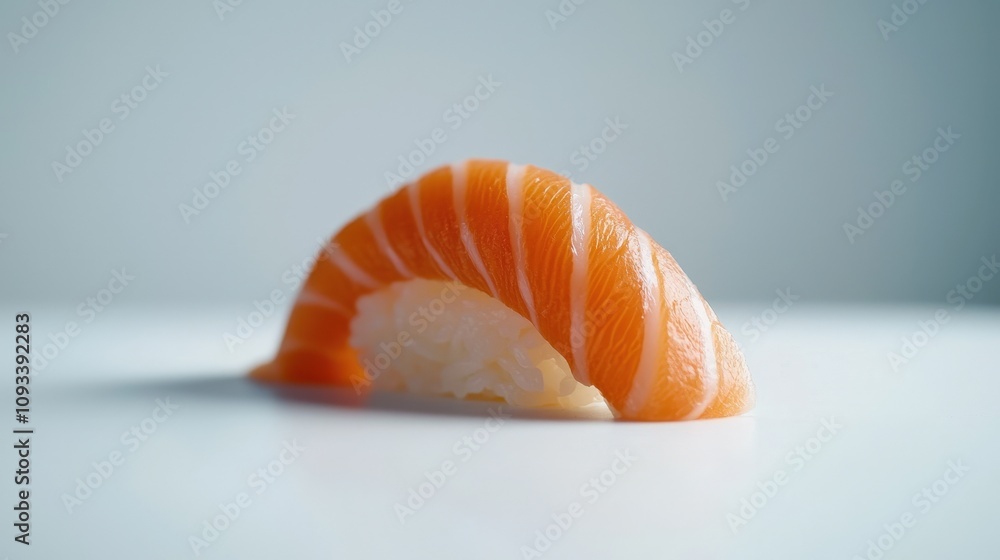 Fresh salmon sashimi slice on a white surface. Fresh salmon sashimi slice on a white surface.