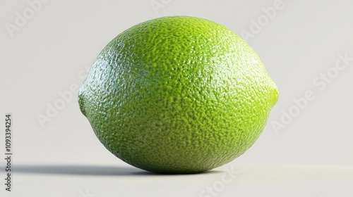 Vibrant green lime with a textured skin, showcasing its natural shine and round shape against a clean white background. © AIArtistry