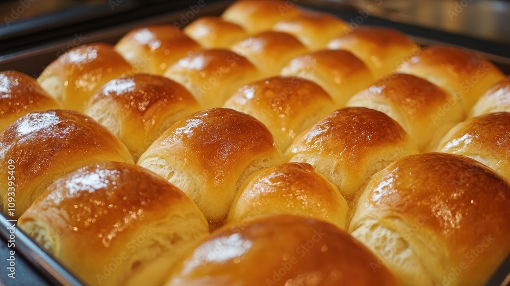 Golden-brown potato rolls arranged neatly on a baking tray, showcasing a shiny crust perfect for autumn gatherings and festive meals. Golden-brown potato rolls arranged neatly on a baking tray, showcasing a shiny crust perfect for autumn gatherings and festive meals.
