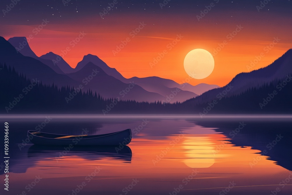 Serene Sunset Over Mountain Lake with Canoe Reflection – Tranquil Nature Scene for Relaxing Backgrounds and Travel Inspiration Serene Sunset Over Mountain Lake with Canoe Reflection – Tranquil Nature Scene for Relaxing Backgrounds and Travel Inspiration