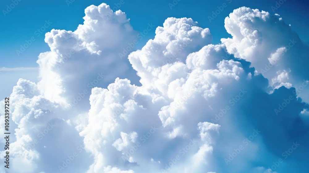 Fluffy white clouds billowing against a vibrant blue sky, creating a serene and picturesque atmosphere. Fluffy white clouds billowing against a vibrant blue sky, creating a serene and picturesque atmosphere.