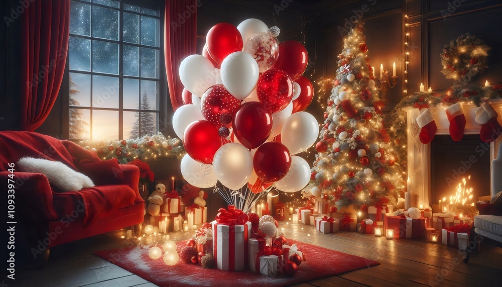 Festive Christmas Balloons in Green and Red with Copy Space Festive Christmas Balloons in Green and Red with Copy Space