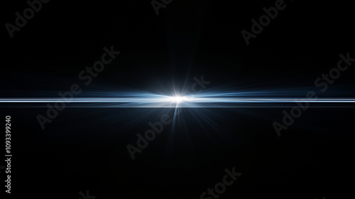 White light beam on a black background, with light from the side, a spotlight, and light streaks and rays