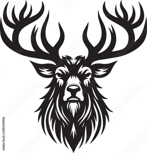 Reindeer vector black silhouette isolated on white background