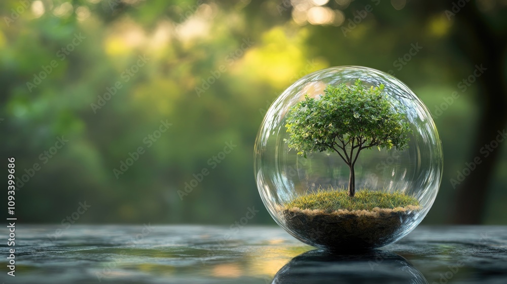 Glass orb containing a small tree surrounded by moss, symbolizing growth investing and the balance of risk and reward in financial ventures. Natural background blurred. Glass orb containing a small tree surrounded by moss, symbolizing growth investing and the balance of risk and reward in financial ventures. Natural background blurred.