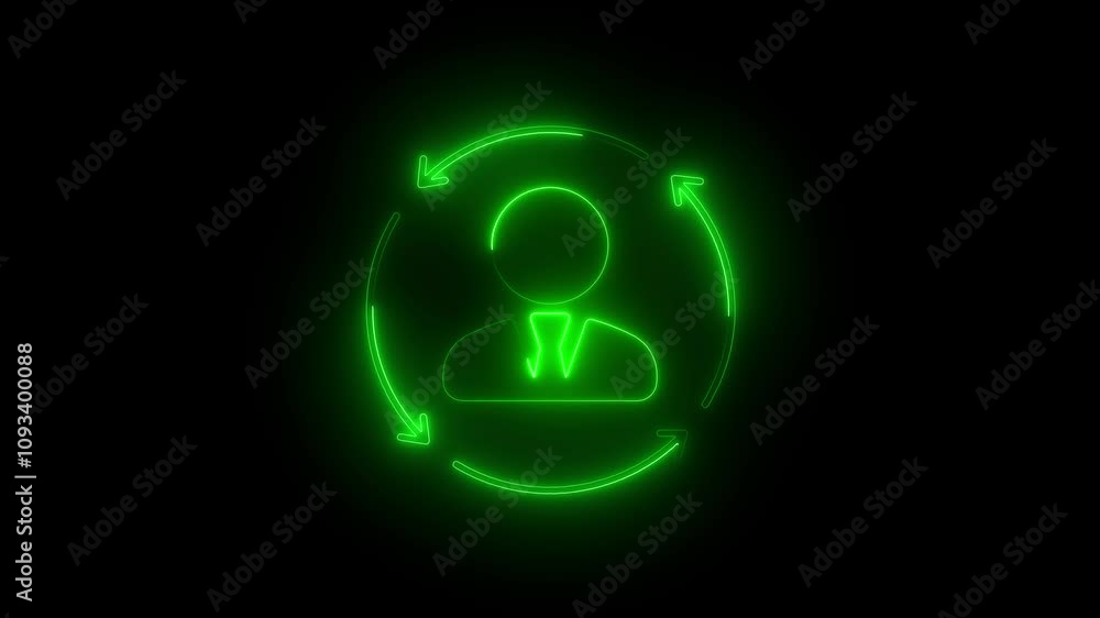 Abstract neon glowing new user icon,contract icon animation on background. Abstract neon glowing new user icon,contract icon animation on background.