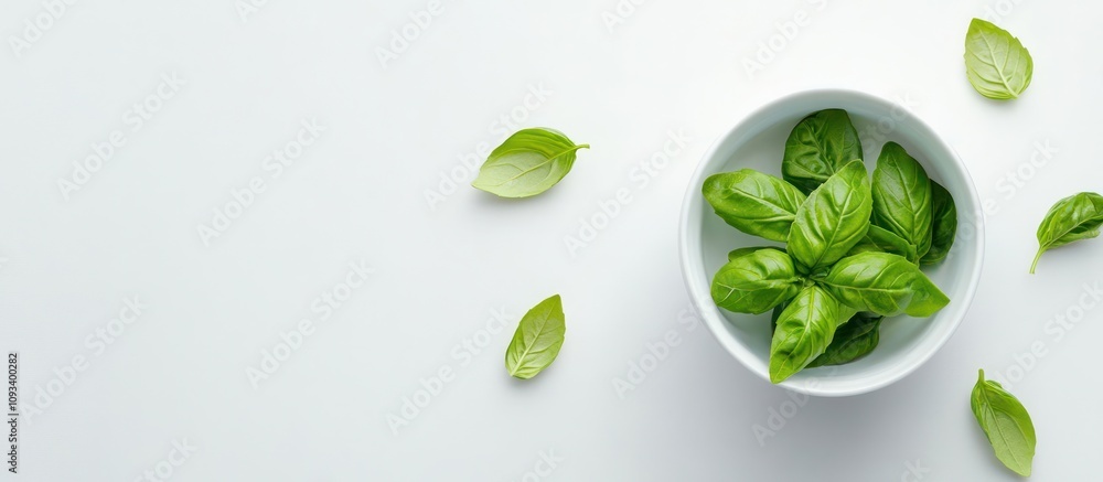 Fresh Basil Leaves in a White Bowl: A Culinary Delight Fresh Basil Leaves in a White Bowl: A Culinary Delight