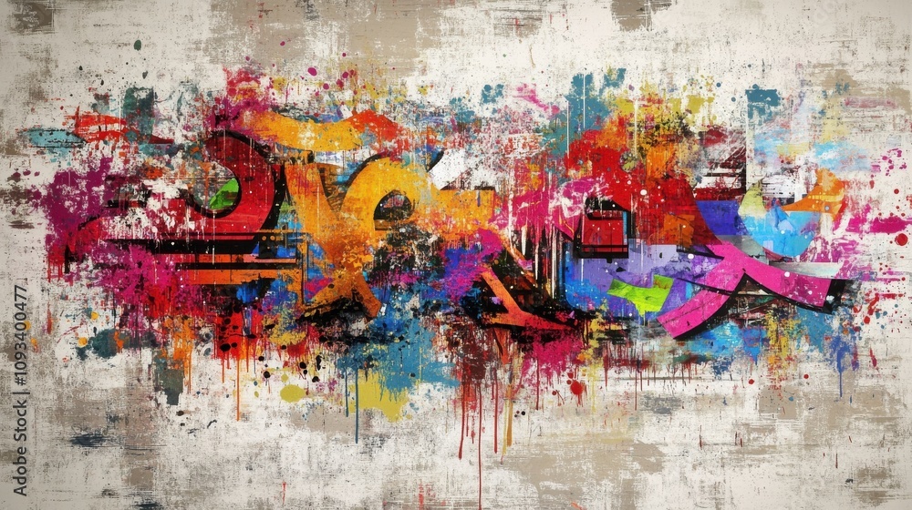 Vibrant graffiti art with a colorful explosion of paint and abstract shapes, showcasing urban creativity. Vibrant graffiti art with a colorful explosion of paint and abstract shapes, showcasing urban creativity.