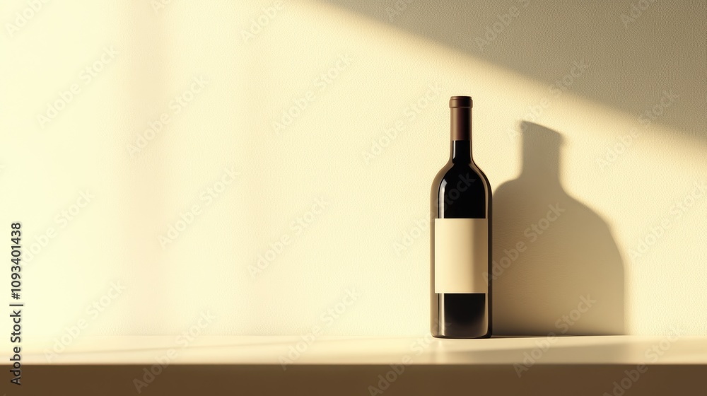 Elegant minimalist wine bottle set against a softly lit neutral background, casting a gentle shadow that emphasizes its sleek silhouette.