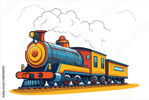Locomotive Train Vector, Old Fashion Train Vector, Cartoon Style Train Vector