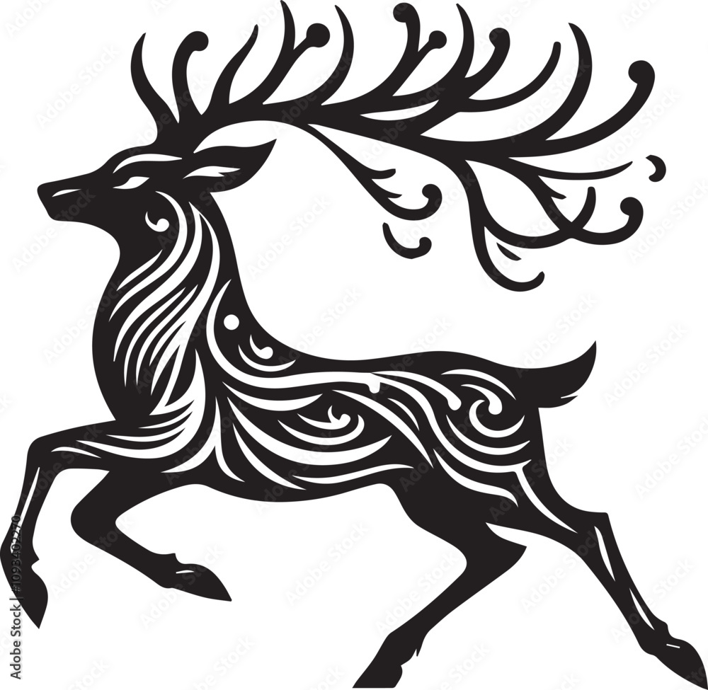 Reindeer vector black silhouette isolated on white background Reindeer vector black silhouette isolated on white background