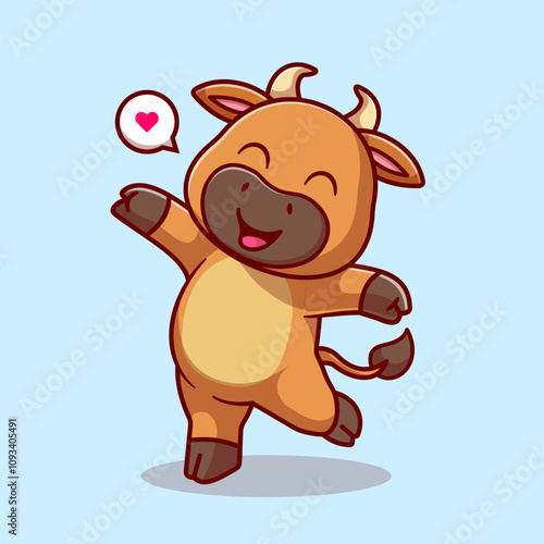 Cute Bull Happy Dancing Cartoon Vector Icon Illustration. 
Animal Nature Icon Concept Isolated Premium Vector. Flat 
Cartoon Style