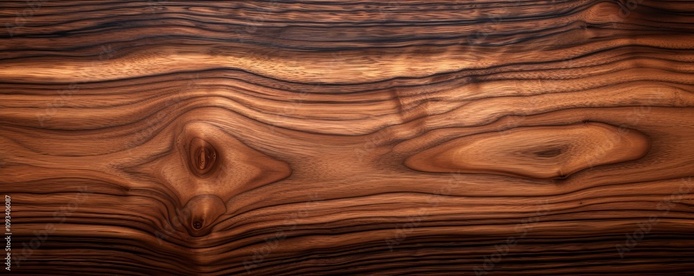 Walnut tree texture close up. Wide walnut wood texture background. Walnut veneer is used in luxury finishes, Generative AI