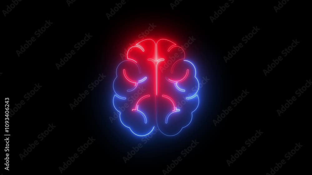 Animation of glowing neon Human Brain icon. Brain shape of an artificial intelligence concept . Animation of glowing neon Human Brain icon. Brain shape of an artificial intelligence concept .