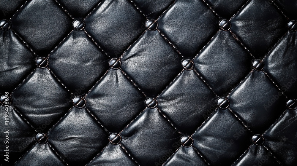 Obraz premium Elegant black leather upholstery with tufted design and decorative buttons, adding a luxurious touch to any space.