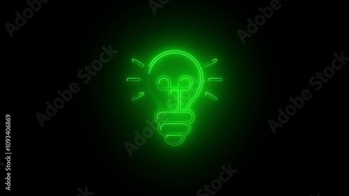 Glowing light bulb symbol animation.Electric neon bulb icon and black background