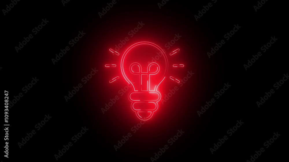 Glowing light bulb symbol animation.Electric neon bulb icon and black background Glowing light bulb symbol animation.Electric neon bulb icon and black background