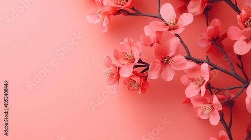 Coral background adorned with delicate pink blossoms showcasing a vibrant and trendy aesthetic perfect for modern decor.