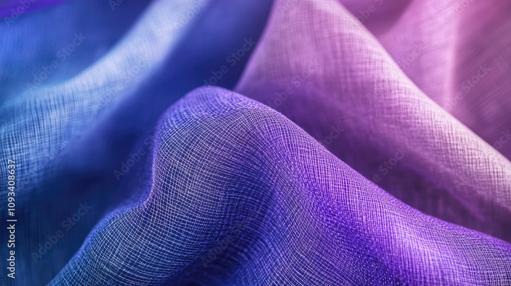 Close-up view of smooth, textured purple and blue fabric, highlighting its intricate weave and abstract qualities for future clothing material designs. Close-up view of smooth, textured purple and blue fabric, highlighting its intricate weave and abstract qualities for future clothing material designs.