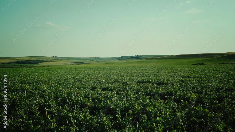 Lush green vegetable field stretching under a bright blue sky, showcasing the vitality of agriculture and the serene beauty of natural landscapes. Lush green vegetable field stretching under a bright blue sky, showcasing the vitality of agriculture and the serene beauty of natural landscapes.