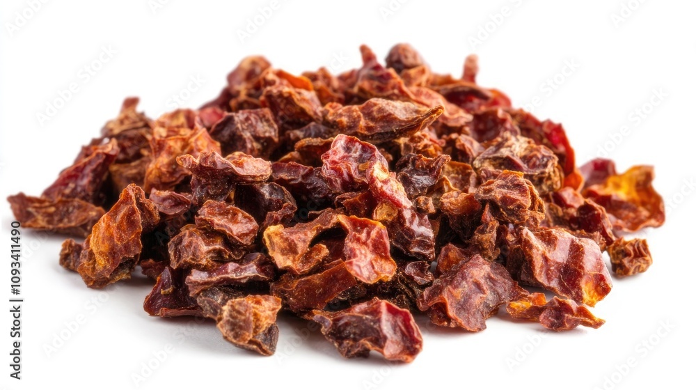 Dried red chili peppers arranged in a pile showcasing their rich, deep color and wrinkled texture against a clean white background. Dried red chili peppers arranged in a pile showcasing their rich, deep color and wrinkled texture against a clean white background.