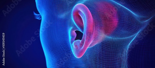 Fototapeta Naklejka Na Ścianę i Meble -  Abstract Human Ear:  Wireframe Anatomy of Hearing