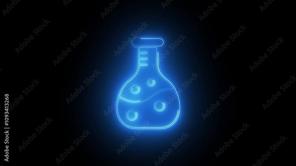 Neon glowing beaker or test tube animation on the black background. Laboratory glassware sign. 4K Video motion graphic animation Neon glowing beaker or test tube animation on the black background. Laboratory glassware sign. 4K Video motion graphic animation
