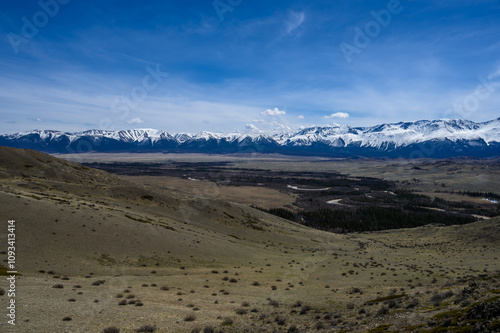 Severo-Chuisky ridge in Gorny Altai. Kosh-Agach district of the Altai Republic, Kuraiskaya steppe.