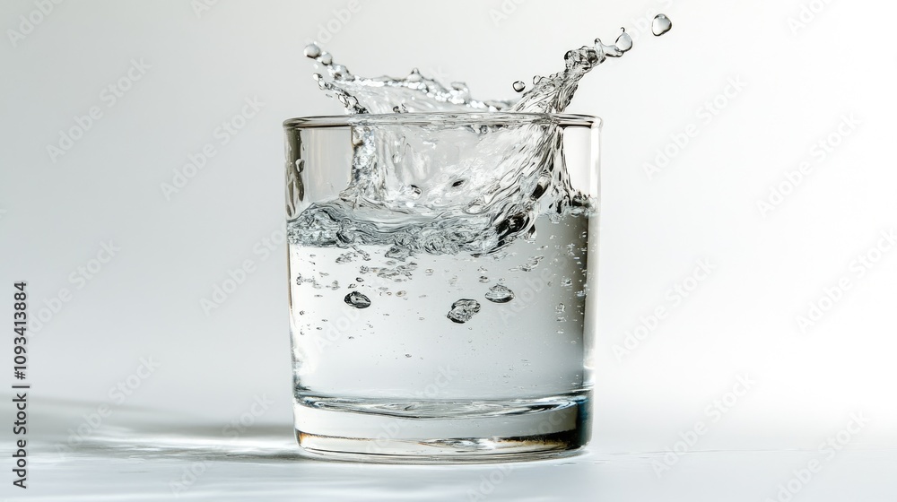 A refreshing splash of mineral water captured mid-air against a white backdrop. A refreshing splash of mineral water captured mid-air against a white backdrop.
