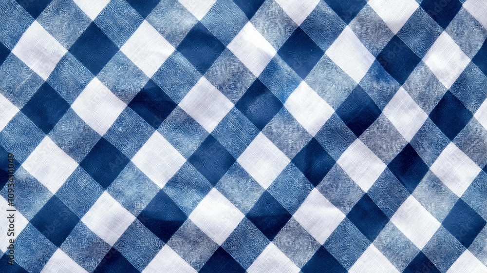 Blue and White Gingham Checkered Fabric Texture - Classic blue and white gingham, checkered pattern, textile background, fabric texture, design element. Blue and White Gingham Checkered Fabric Texture - Classic blue and white gingham, checkered pattern, textile background, fabric texture, design element.