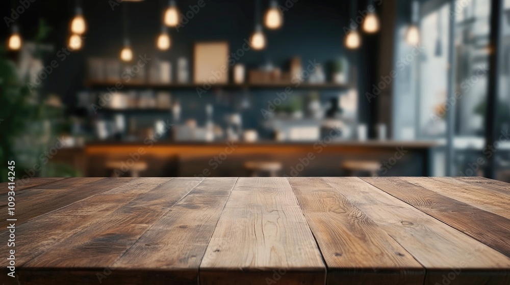 Rustic wooden table in focus showcasing its grain, with a softly blurred modern kitchen ambiance featuring warm lighting and stylish decor in the background. Rustic wooden table in focus showcasing its grain, with a softly blurred modern kitchen ambiance featuring warm lighting and stylish decor in the background.
