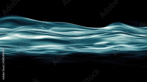 Abstract aquamarine water flow with soft waves, contrasting against a sleek black background, creating a textured and artistic wallpaper effect. photo