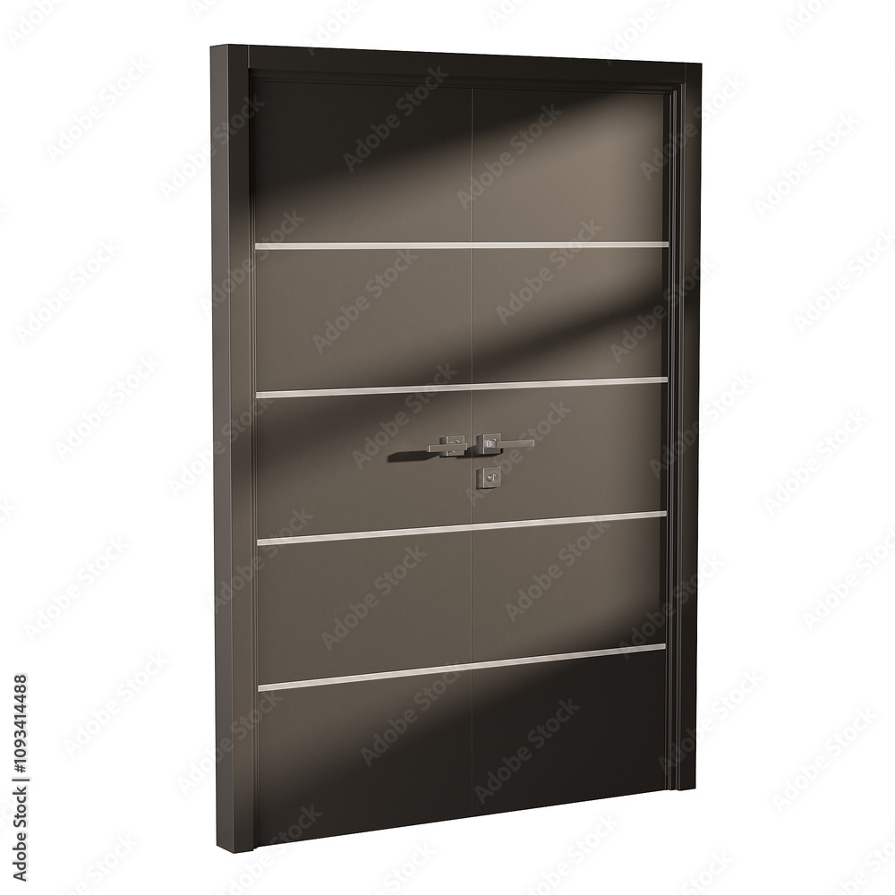 A door with a silver handle and a black frame A door with a silver handle and a black frame
