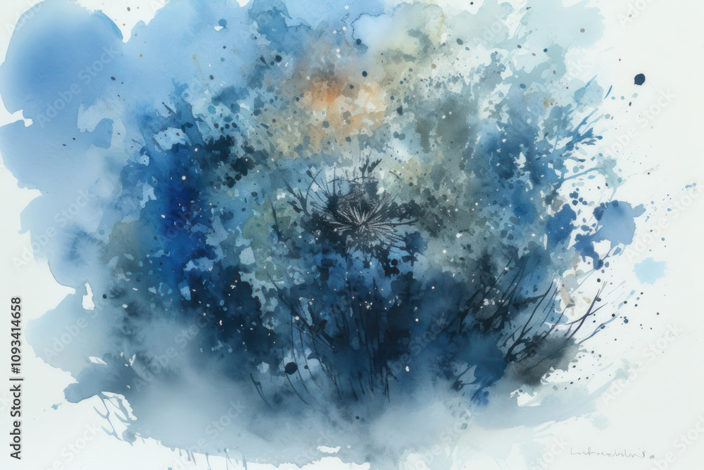 Fototapeta premium An abstract watercolor composition with predominant shades of blue, gray and light beige. 