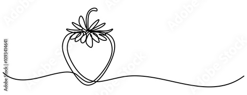 Single continuous line drawing of organic strawberry for fruit icon fresh berries fruitage concept, Vector illustration with continuous line drawing Strawberries, Single continuous line drawing 