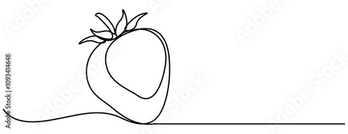 Single continuous line drawing of organic strawberry for fruit icon fresh berries fruitage concept, Vector illustration with continuous line drawing Strawberries, Single continuous line drawing 