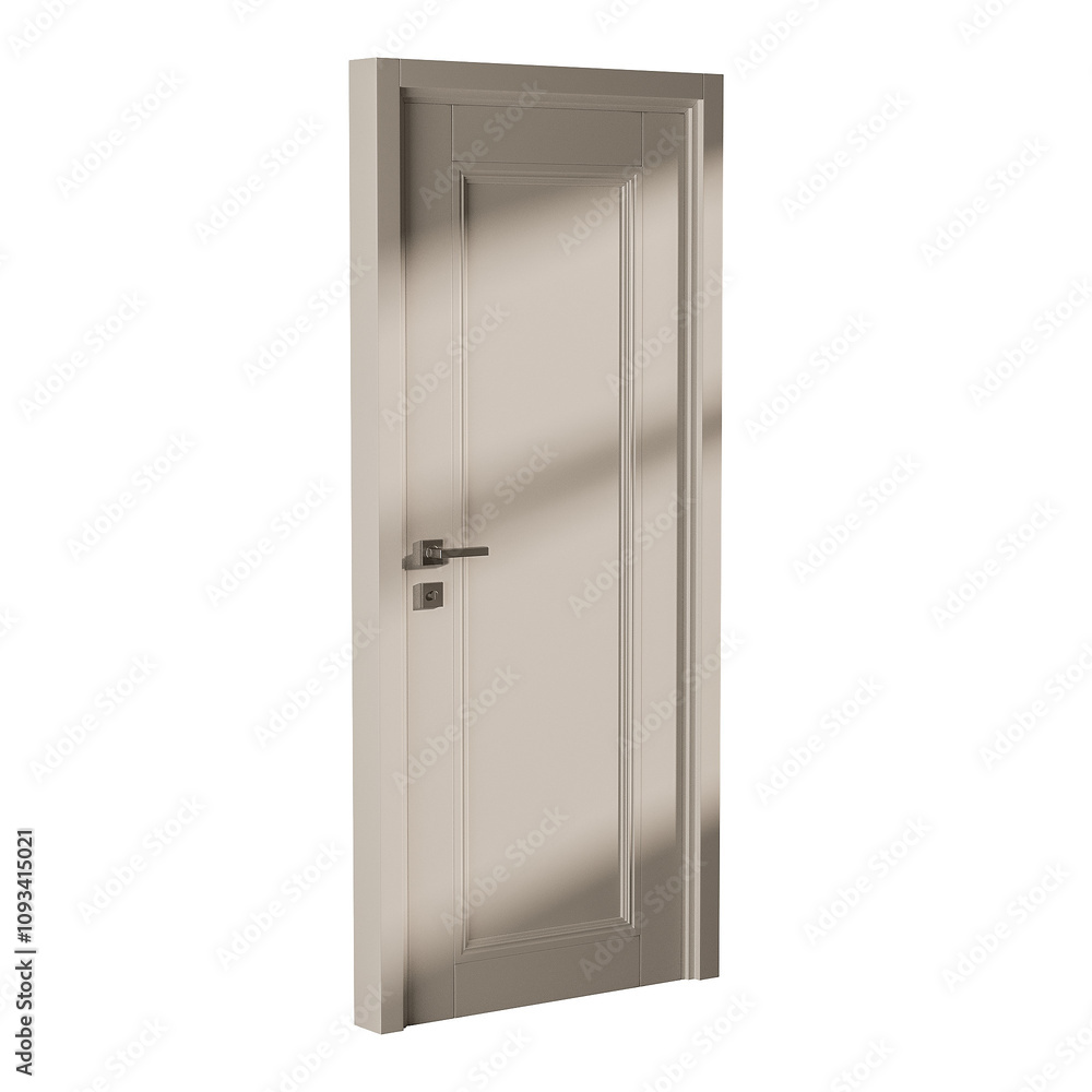 A door with a silver handle and a silver knob A door with a silver handle and a silver knob