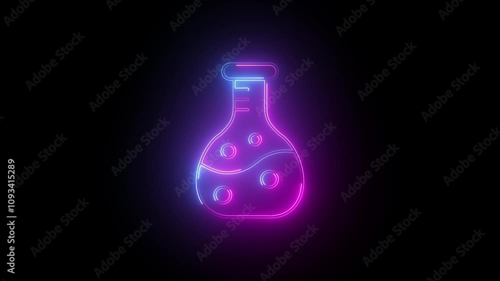 Neon glowing beaker or test tube animation on the black background. Laboratory glassware sign. 4K Video motion graphic animation Neon glowing beaker or test tube animation on the black background. Laboratory glassware sign. 4K Video motion graphic animation