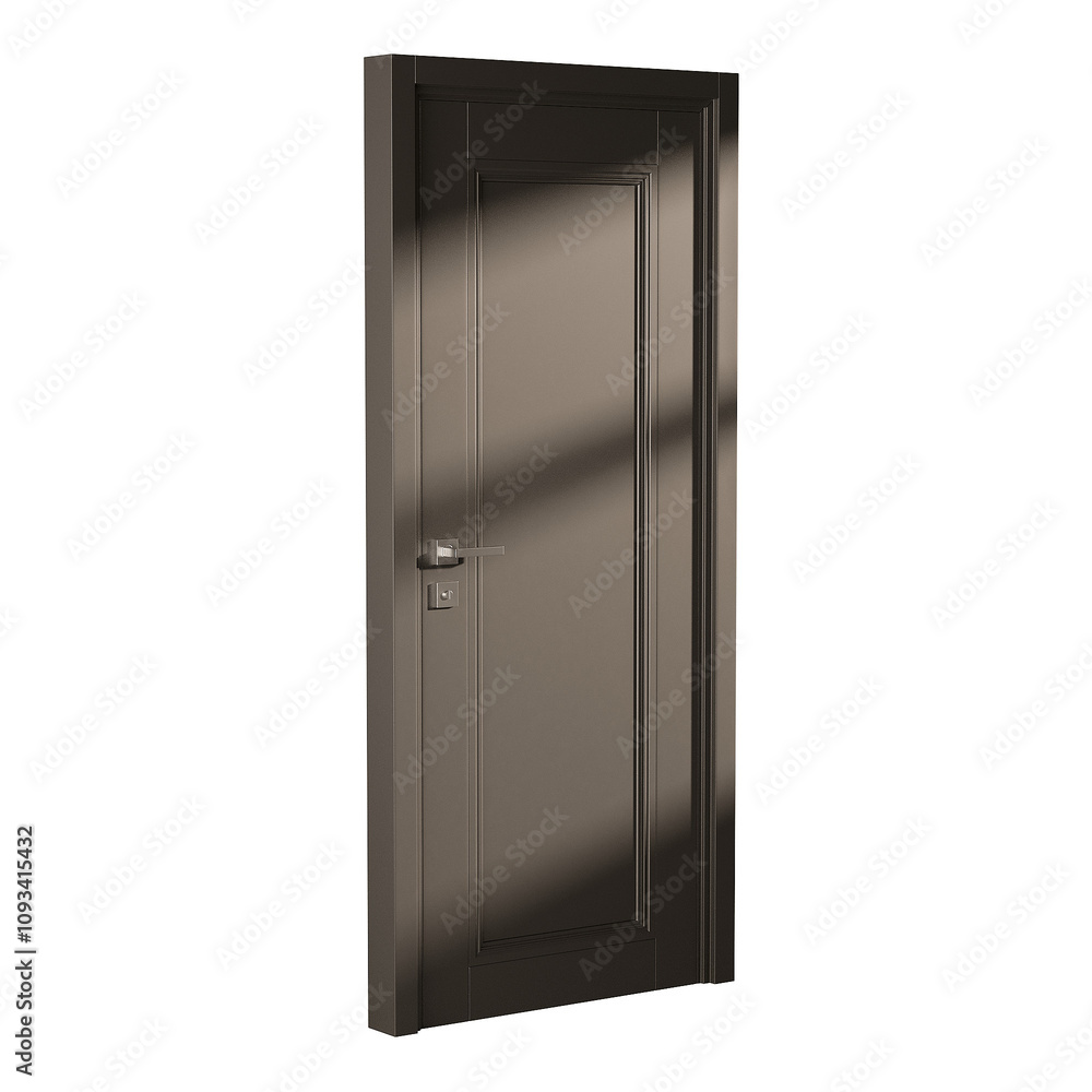 A door with a silver handle and a silver knob A door with a silver handle and a silver knob