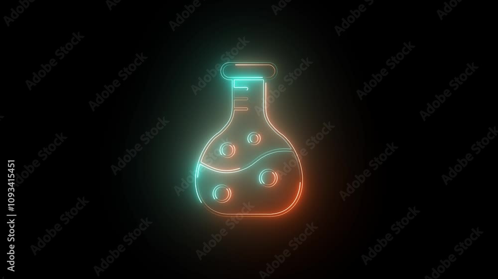 Neon glowing beaker or test tube animation on the black background. Laboratory glassware sign. 4K Video motion graphic animation Neon glowing beaker or test tube animation on the black background. Laboratory glassware sign. 4K Video motion graphic animation