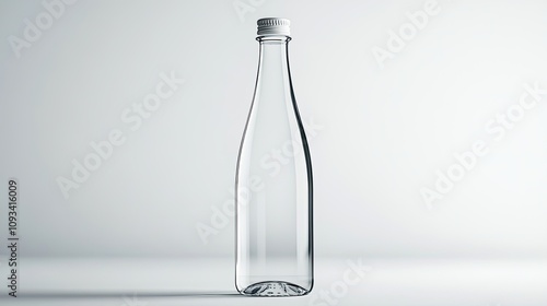 A sleek bottle of mineral water with a transparent design, isolated on a white background.