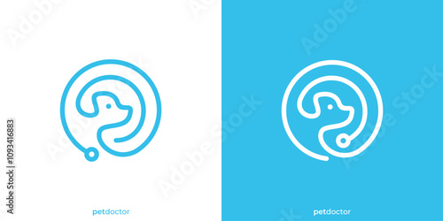 Pet Doctor Logo Design Template. Pet and Circular Stethoscope Icon Graphic. Pet Care Logo, Icon, Symbol, Vector, Design Template.