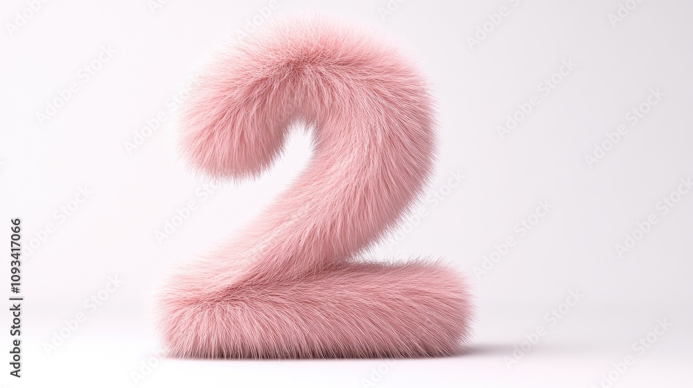 Fluffy pink number two with a soft fur texture against a clean white background, designed in a playful 3D storybook style. Fluffy pink number two with a soft fur texture against a clean white background, designed in a playful 3D storybook style.