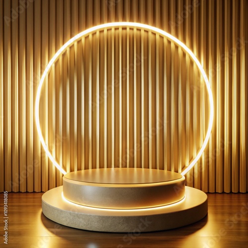 a sleek modern podium with light circle for products design or mockup