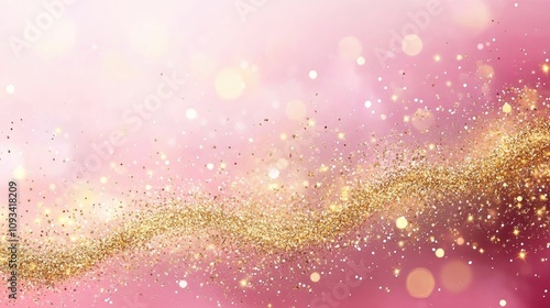 Abstract pink background with golden sparkles creating a dreamy design space, featuring a soft blurred effect for an elegant aesthetic.