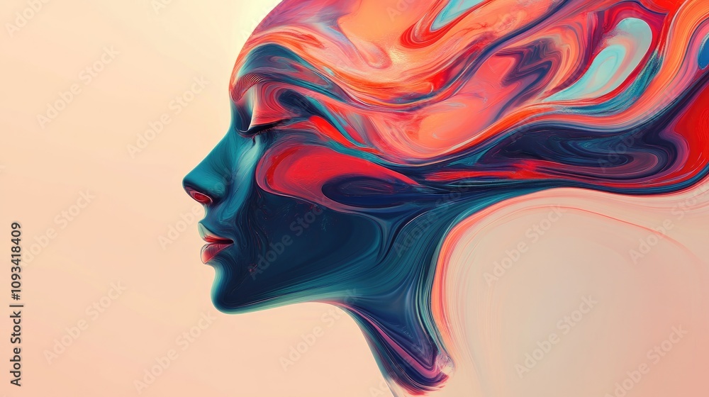 Abstract digital portrait of a human face blending with vibrant, colorful swirls on a soft light background, symbolizing the unity of technology and creativity. Abstract digital portrait of a human face blending with vibrant, colorful swirls on a soft light background, symbolizing the unity of technology and creativity.