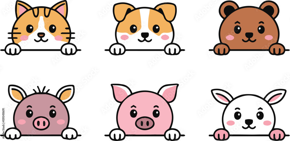 Set of 3D cartoon cute forest animals including fox, wolf, bear, hedgehog, raccoon, and pig. Forest animals for magazines, postcards. Vector illustration. Set of 3D cartoon cute forest animals including fox, wolf, bear, hedgehog, raccoon, and pig. Forest animals for magazines, postcards. Vector illustration.